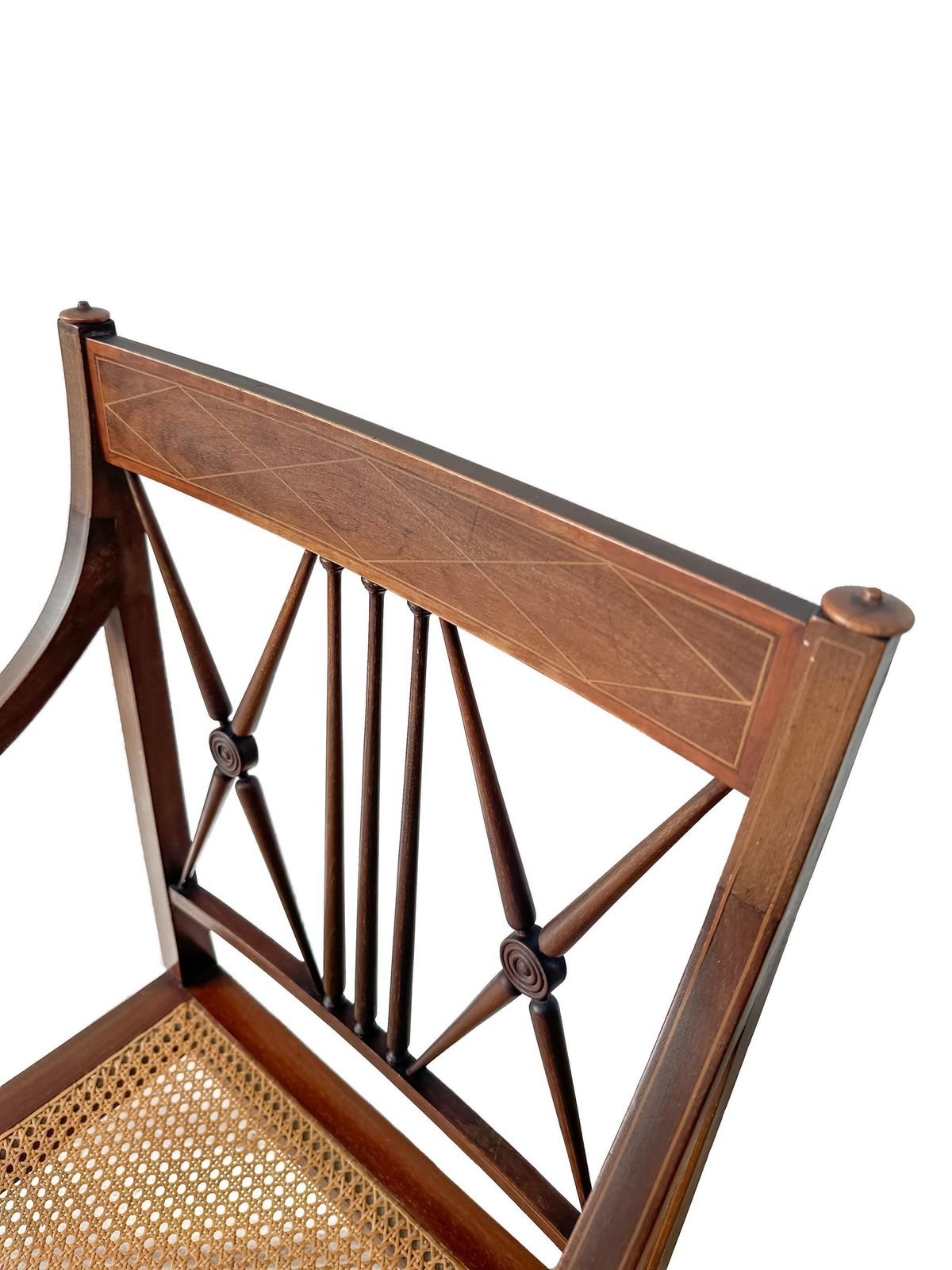Antique Sheraton Revival Chair Cane Seat Mahogany Inlaid With X Frame Back. photo buy