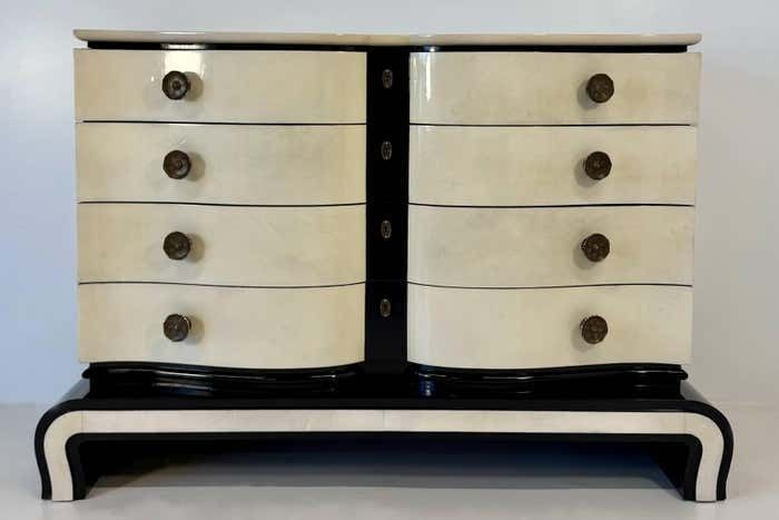 Art Deco Chest Of Drawers In Parchment And Black Lacquer Attr. Borsani 1940s photo furniture