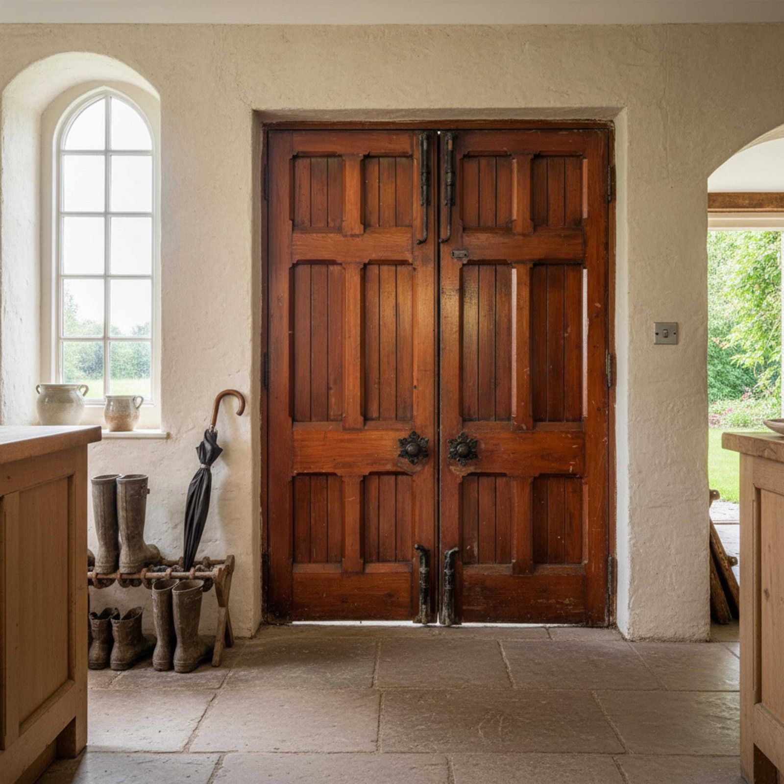 Home Fixtures Large Gothic Revival Double Church Doors In Pitch Pine   Late 19th Century Victorian Ecclesiastical. photo
