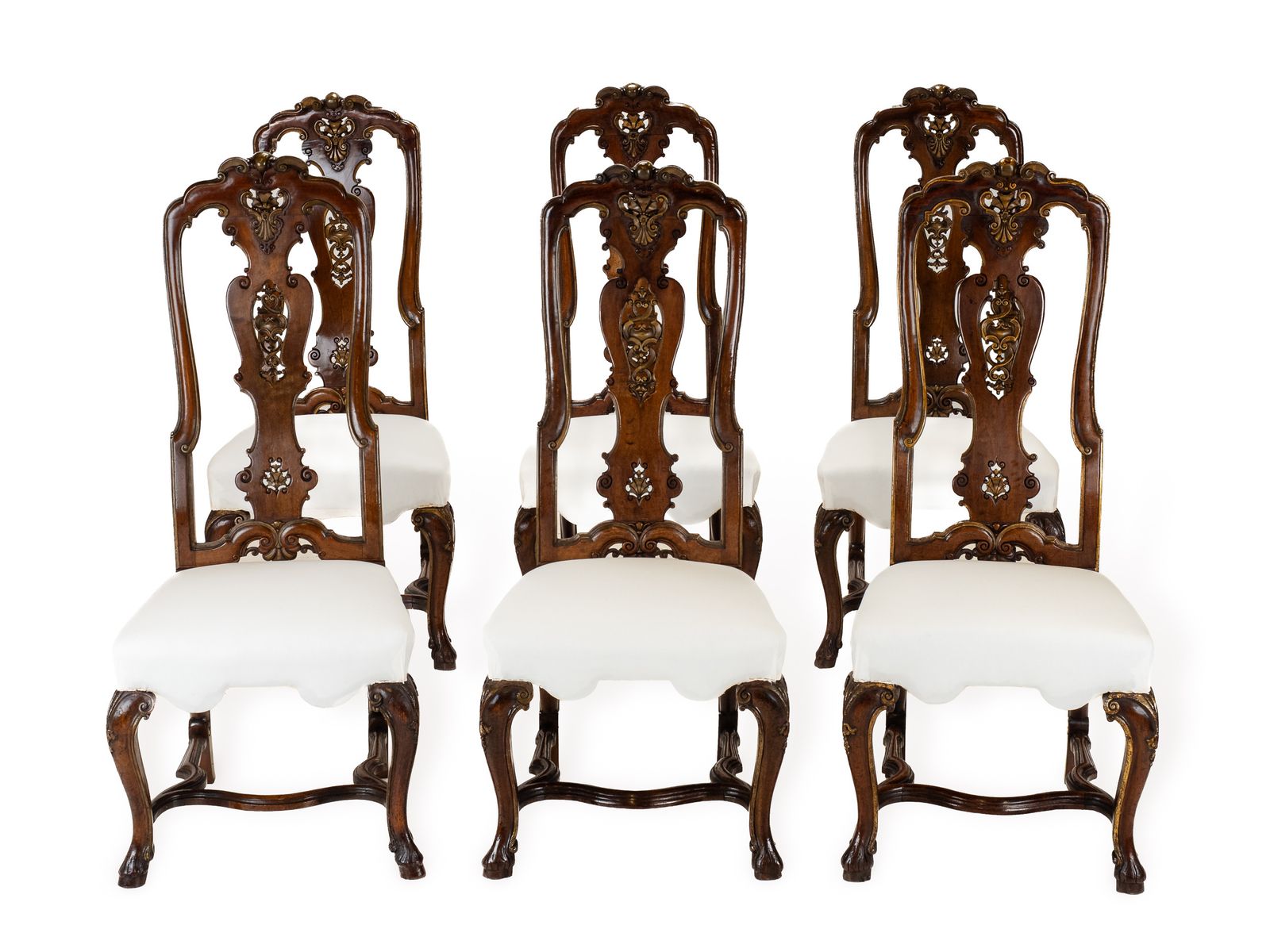 photo buy Set Of Six Anglo Dutch Walnut & Parcel Gilt High Back Dining Chairs In The Late 17th Century Queen Anne Taste, In The Manner Of Daniel Marot