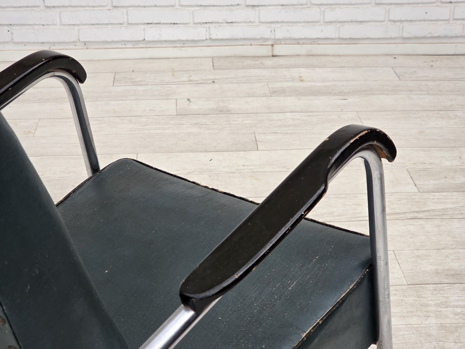 Furniture 1950s, Scandinavian Armchair In Bauhaus Style, Original Condition. photo