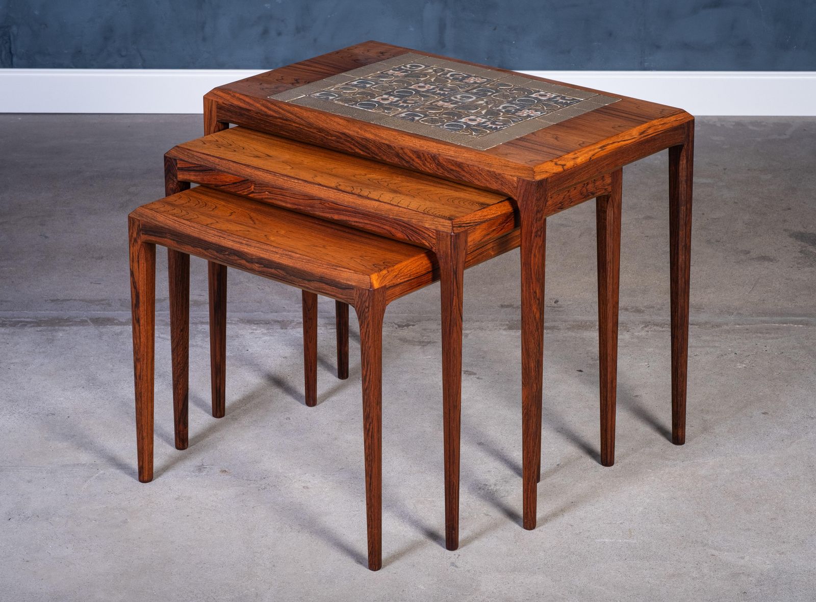 Nesting Tables In Rosewood With Tiles By Johannes Andersen For Cfc, 1960s photo furniture