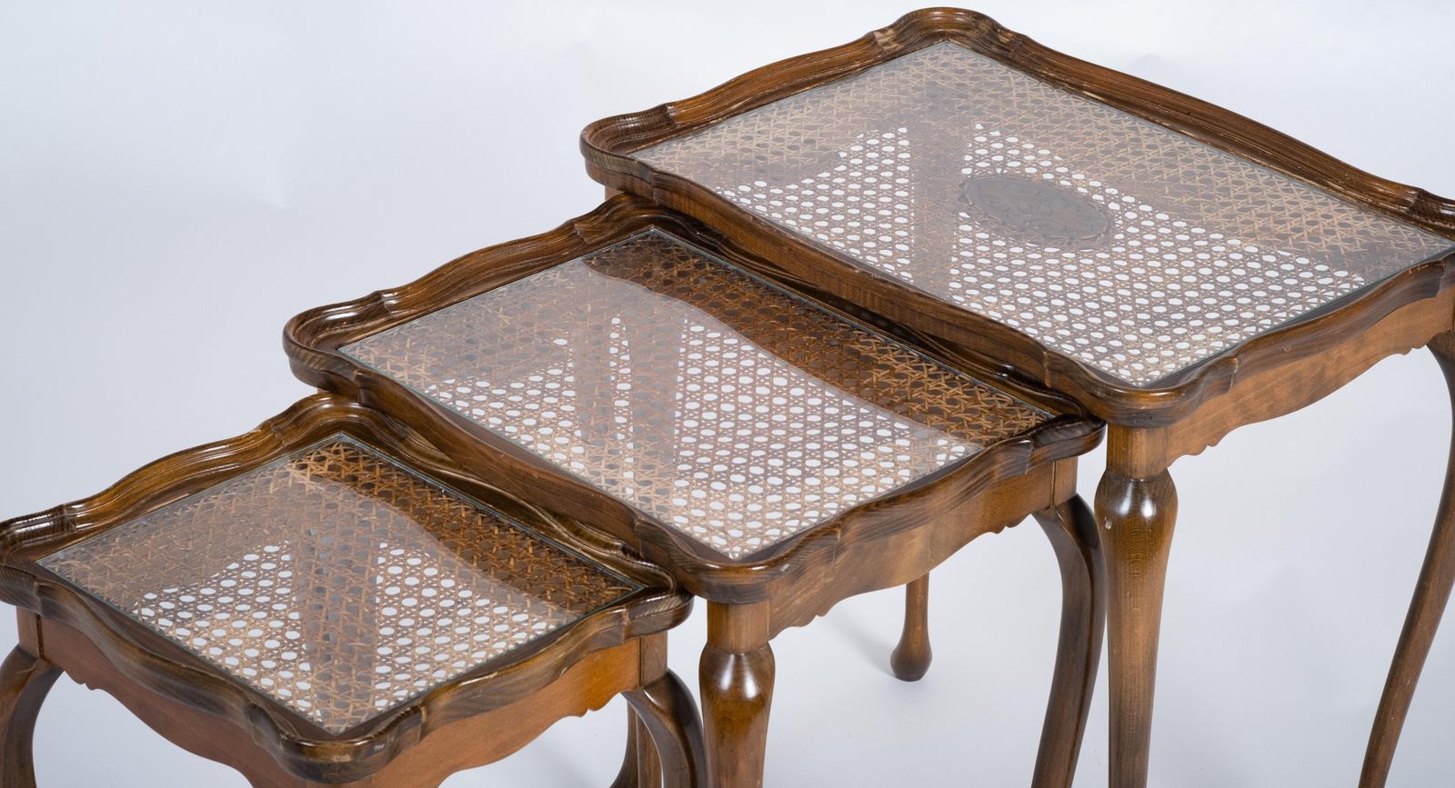 Vintage Nesting Tables With Cane And Glass Top From Jason Møbler, 1960s photo Furniture