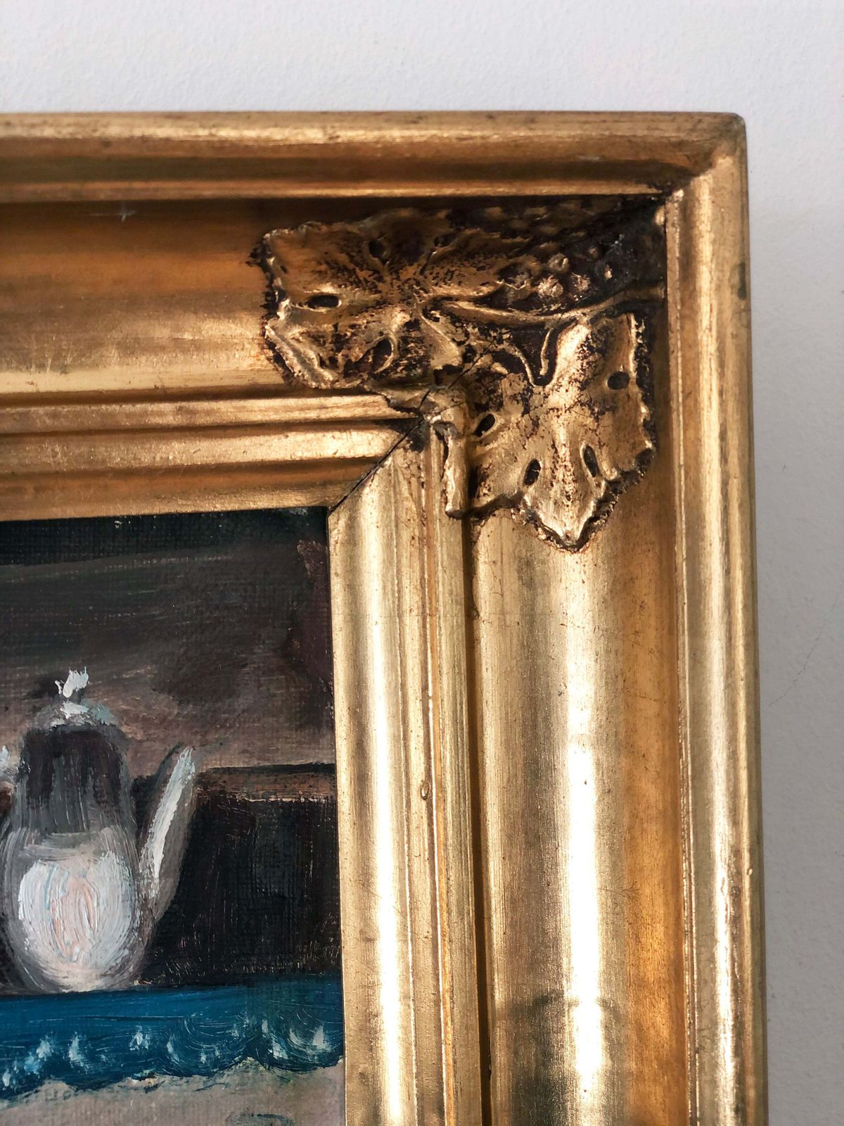 photo for sale Vintage Original Oil Painting Of A Cottage Interior, C. 1940
