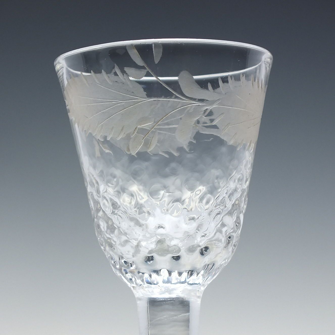 Rare 18th Century Engraved And Nut Moulded Plain Stem Wine Glass C1750 photo 370.0