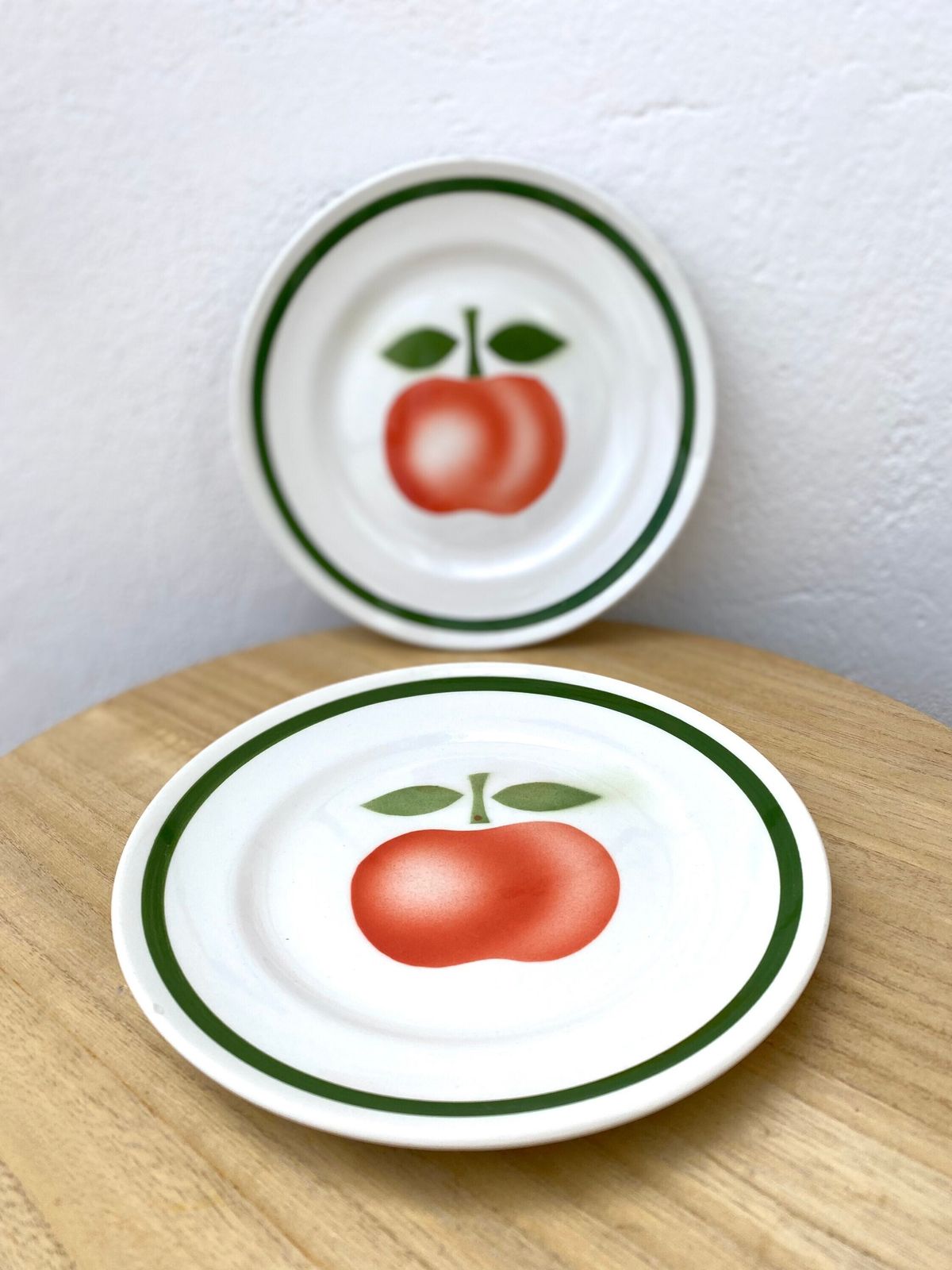 Set Of 2 French Apple Ceramic Plates Orchies Moulin Des Loups 80s Vintage photo for sale