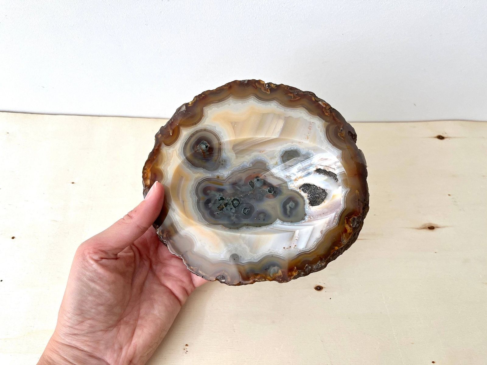 Vintage Agate Ashtray, 1970s Stone Ashtray, Vintage Trinket Bowl