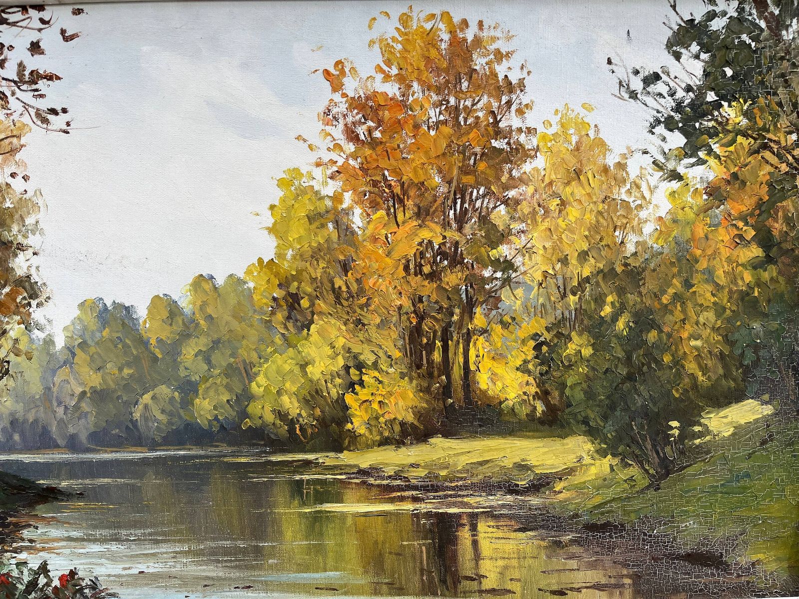 Original 1950s Oil On Canvas Of A French Fall Landscape, Antique Still Life Painting "Fall Leaves" photo Art
