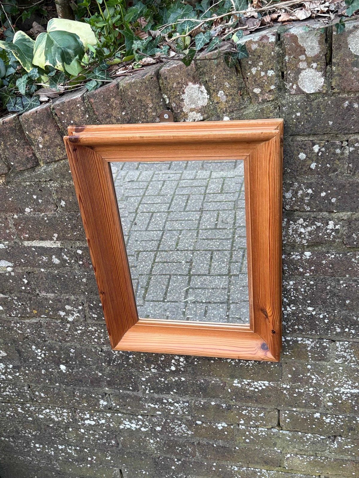 Home Decor Vintage 1970s Solid Pine Framed Wall Mirror Rustic Scandinavian Country Interior Decor photo