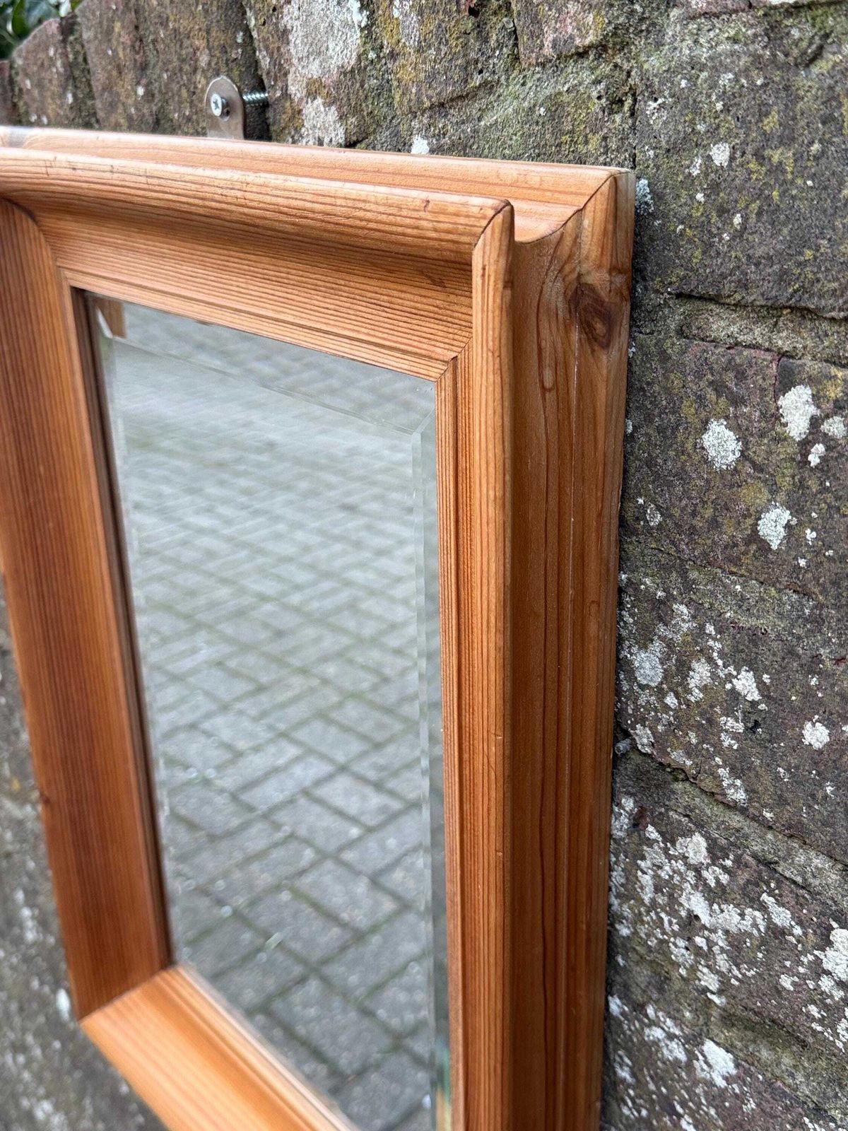 88.0 Vintage 1970s Solid Pine Framed Wall Mirror Rustic Scandinavian Country Interior Decor photo