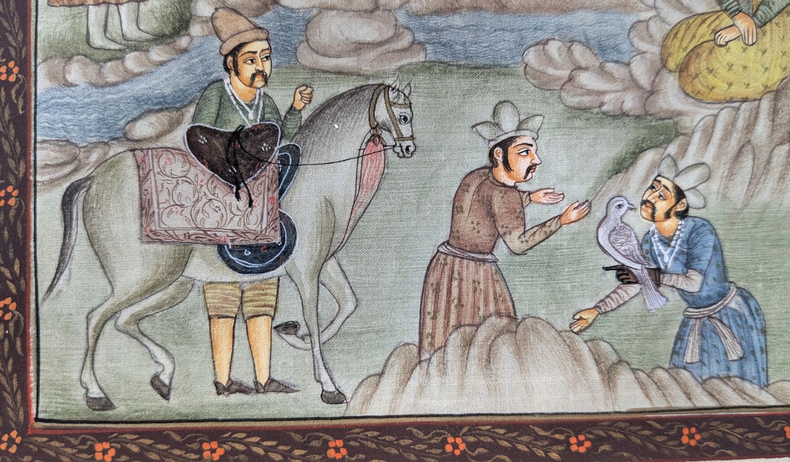 Vintage Central Asian Miniature Painting In Timurid Style On Fabric photo 420.0