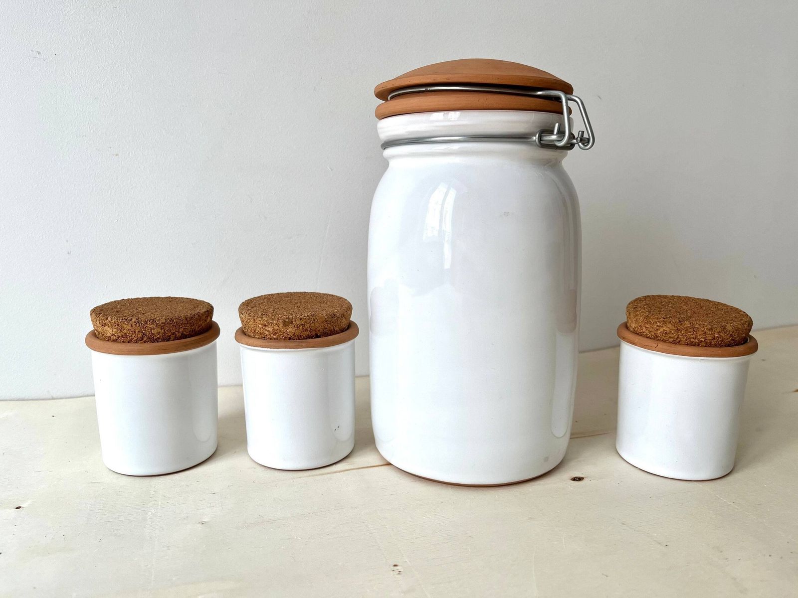 Set Of 80’s Tuscany Ceramic Condiment Jars, Vintage Italian Kitchen Terracotta Jars photo for sale