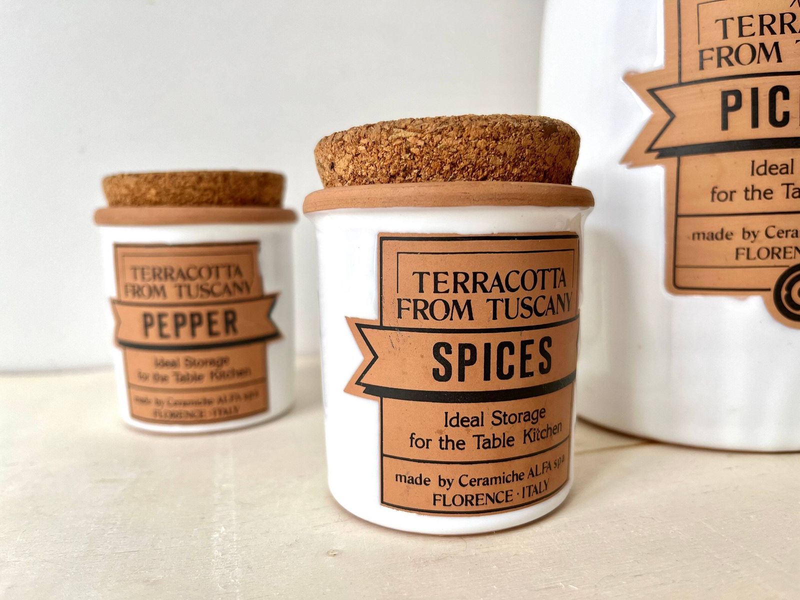 Set Of 80’s Tuscany Ceramic Condiment Jars, Vintage Italian Kitchen Terracotta Jars photo 205.0