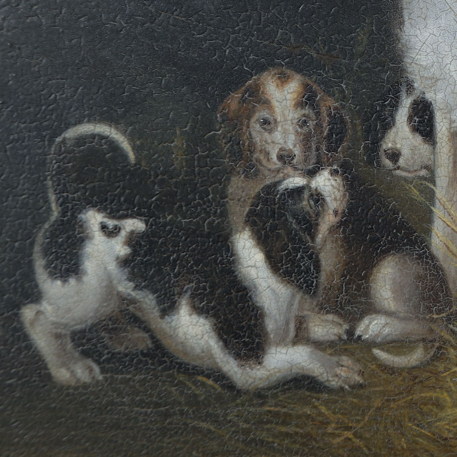 Art Small English Georgian Oil Painting Picture Of A Hound Dog “Lady” & Her Litter Attributed To Samuel Raven (Circa 1800) photo