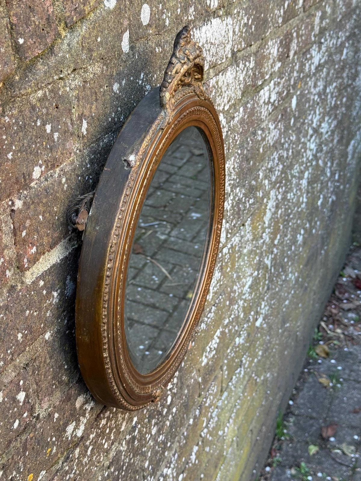 100.0 Antique Ornate Gesso Gilt Wall Mirror With Ornate Crest Detail And Shabbied Finish photo