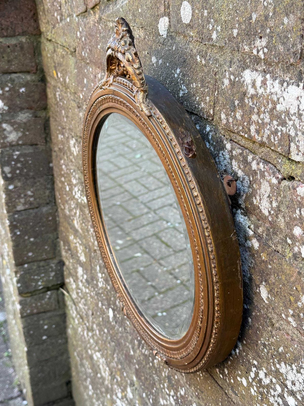 photo buy Antique Ornate Gesso Gilt Wall Mirror With Ornate Crest Detail And Shabbied Finish