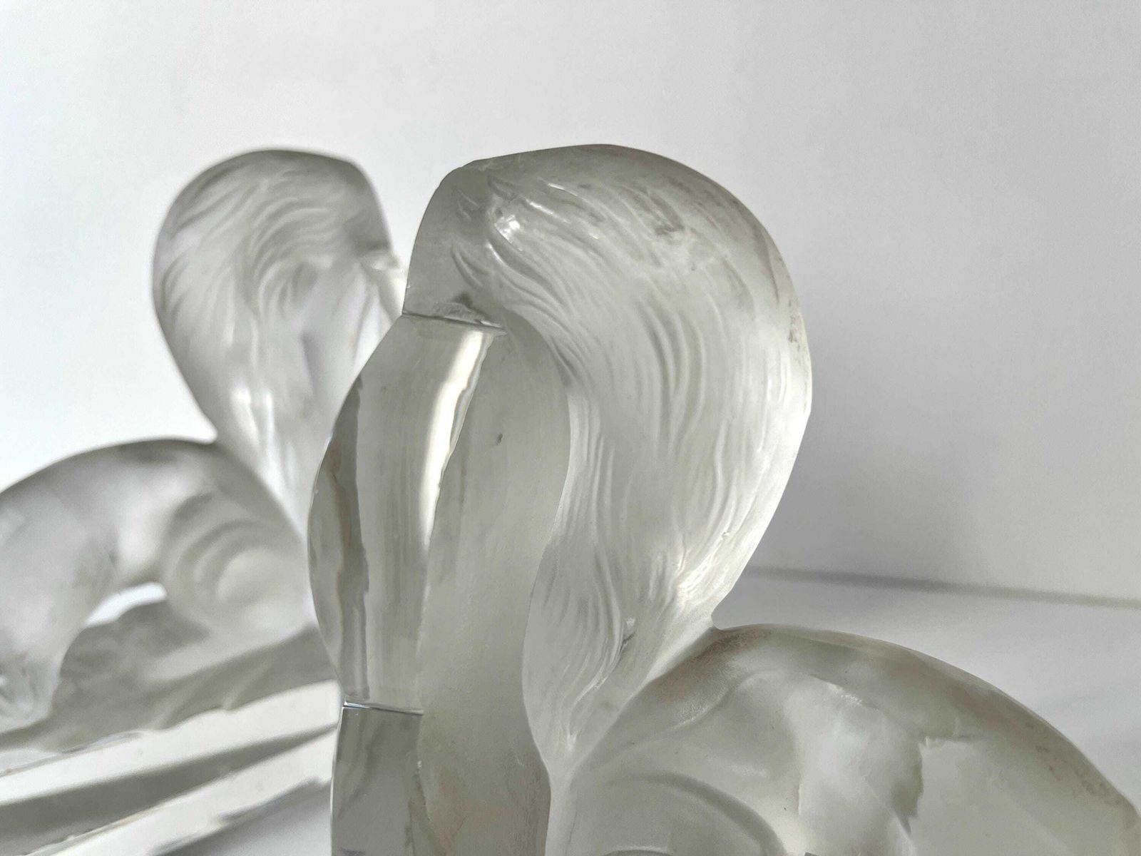 Antique Pair Of 1930s Squirrel Bookends Signed H.Hoffmann, Czech Frosted And Clear Glass Paperweights photo vinterior