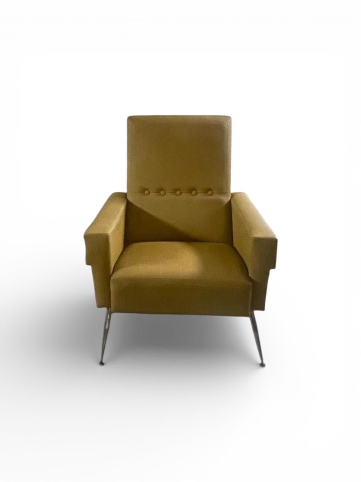 Pair Of Italian Mid Century Modern Ochre Upholstered Lounge Chairs, C.1960 photo Furniture