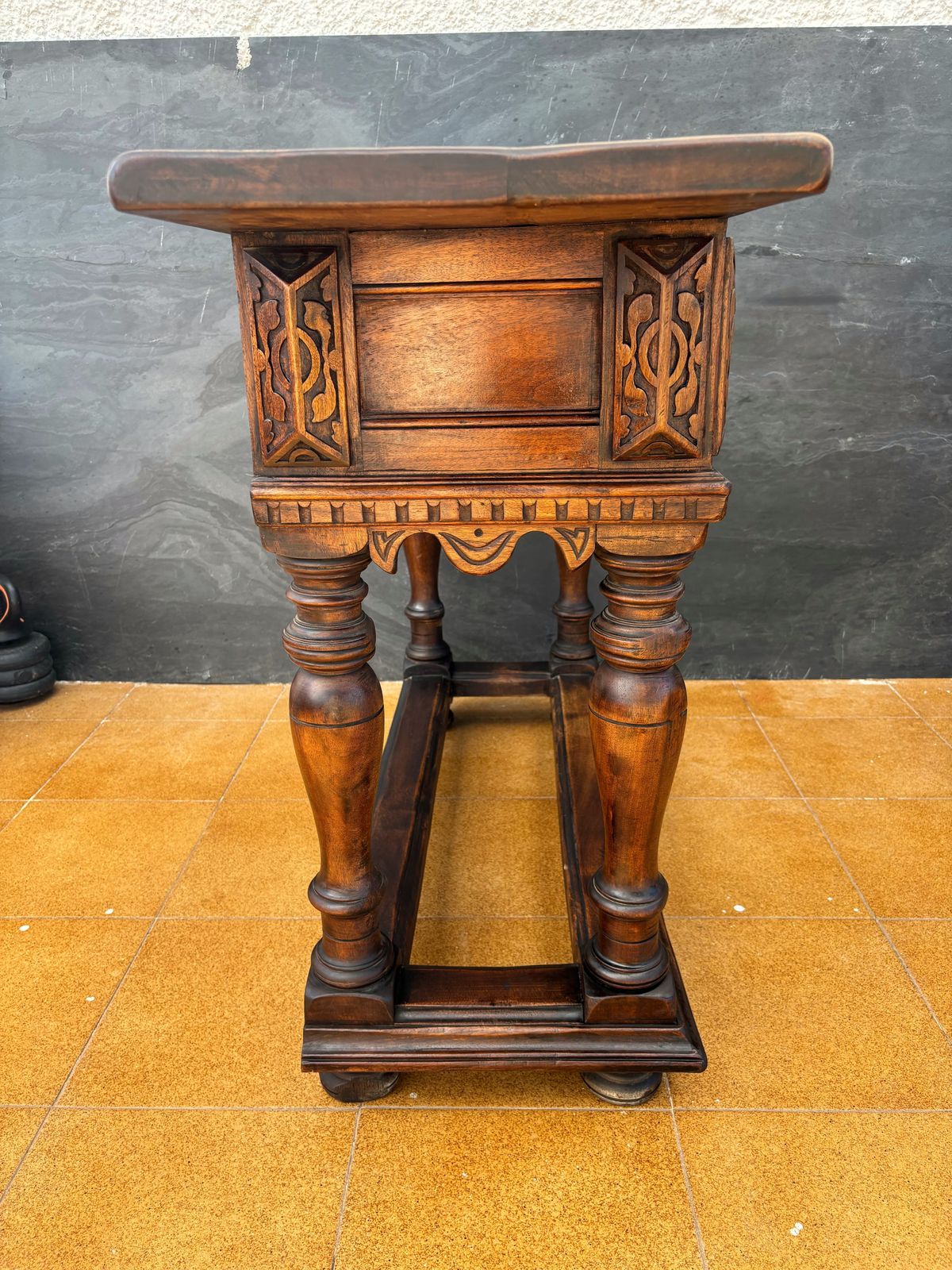 photo furniture Spanish Renaissance Oak Console With Two Carved Drawers, 1890s