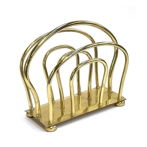 Vintage English Polished Brass Magazine Rack –  Arched Design (C. 1950s 70s) photo for sale