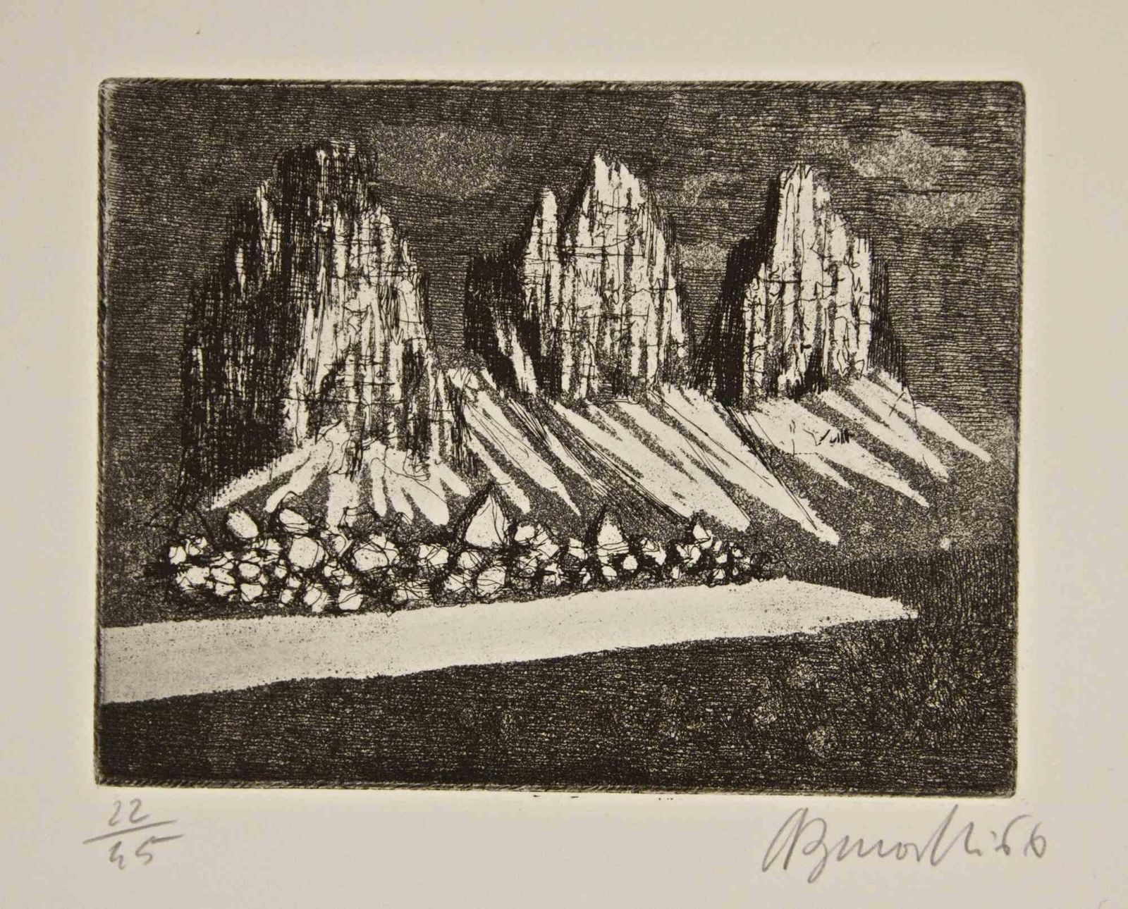 Armando Buratti Three Peaks (Dolomites)   Etching By Armando Buratti   1966 1966