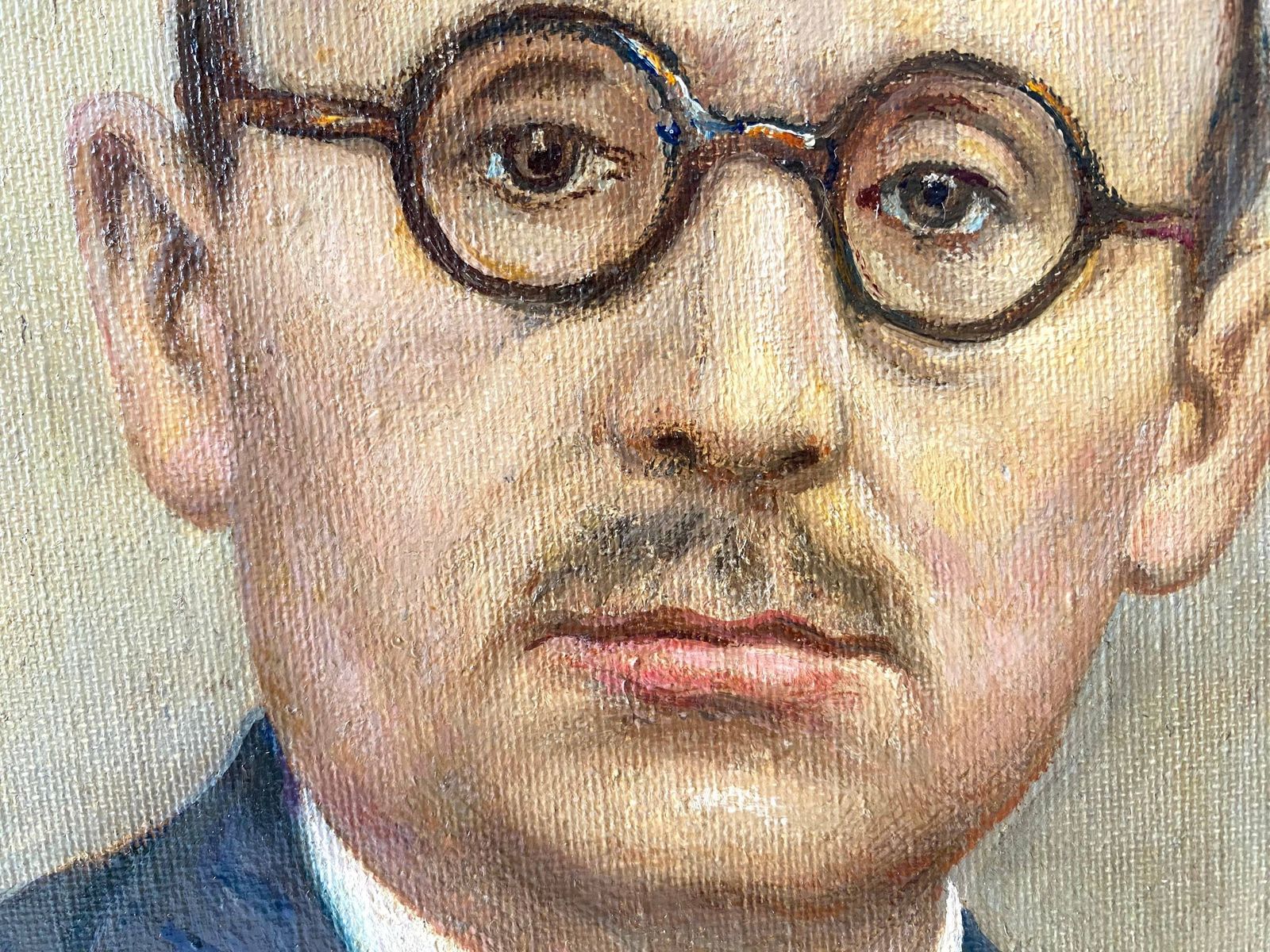 Original Antique Oil Portrait On Canvas, Painting Of A Man, Vintage Portrait Signed Esther Schwartz photo vinterior