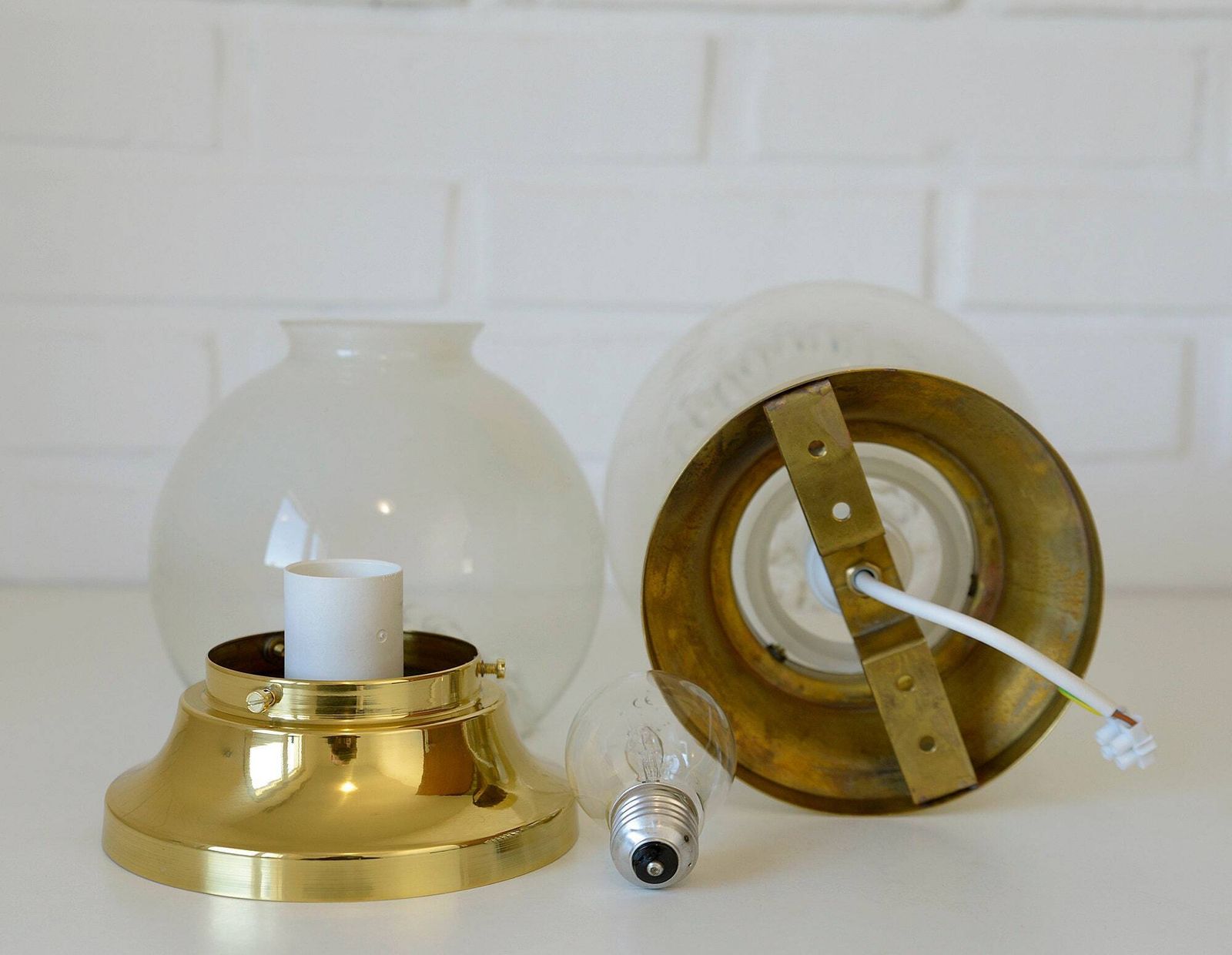 photo furniture Pair Of Vintage Sconces / Murano Mazzega Hand Blown Glass / Brass Light Fixtures / Flush Mount Lamps