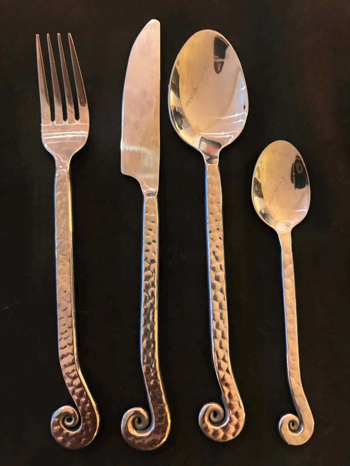 Home Decor Vintage French Swirl Twist Flatware Set   24 Piece Hammered Medieval Style Stainless Steel photo