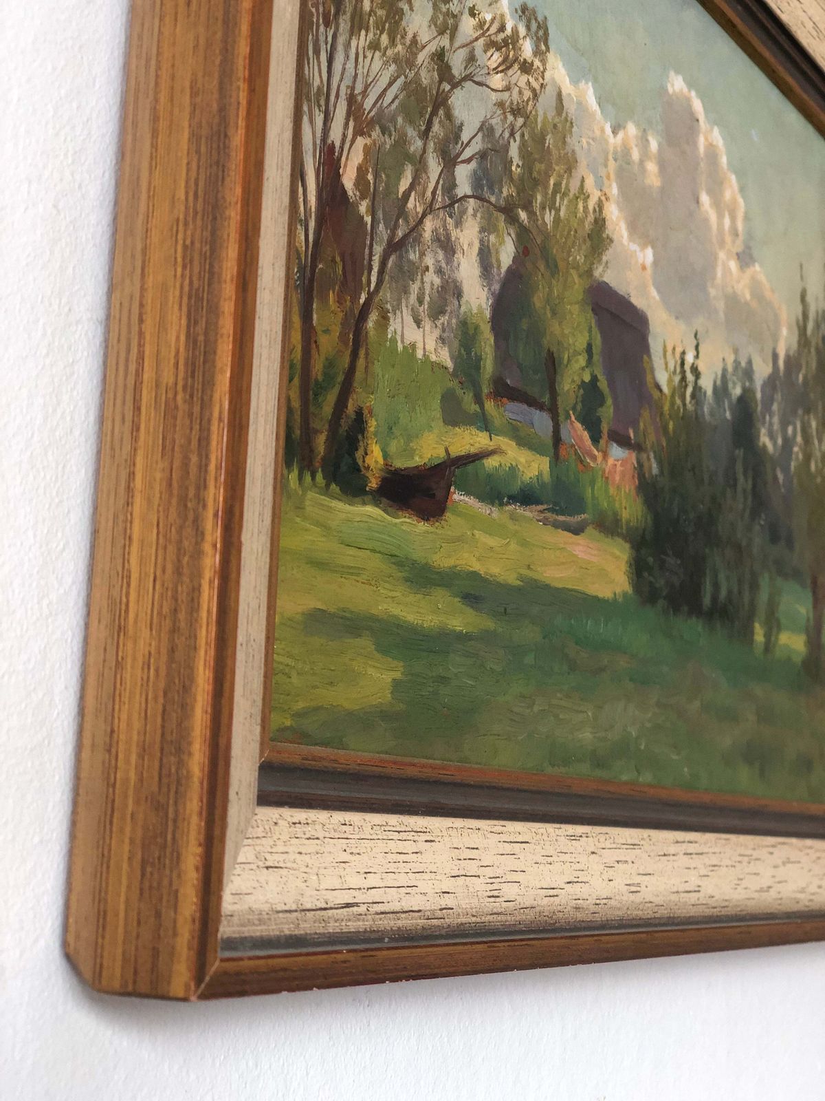 Antique Original Oil Painting Of A Cottage Landscape, C. 1925 photo vinterior