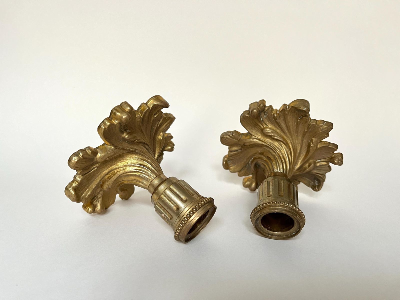 Antique Pair Of Candle Holders In Gilded Metal, Vintage 50s Candlesticks photo Home Decor