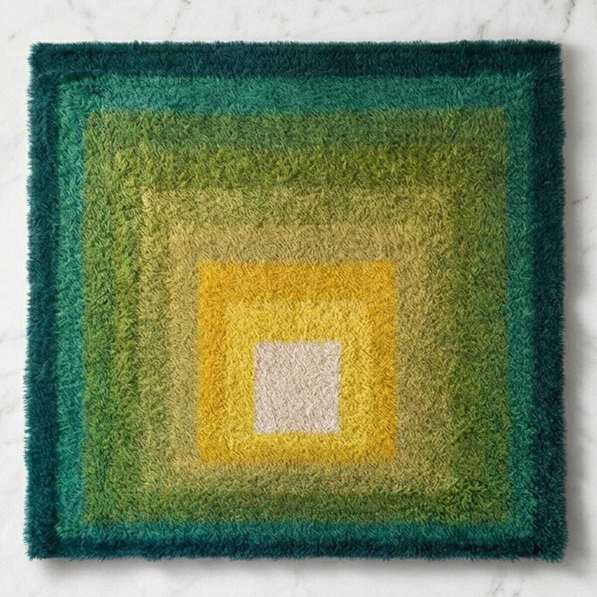 1970s Mid Century Modern "Homage To The Square" Shag Rug – Geometric Op Art Textile / Wall Tapestry photo Textiles