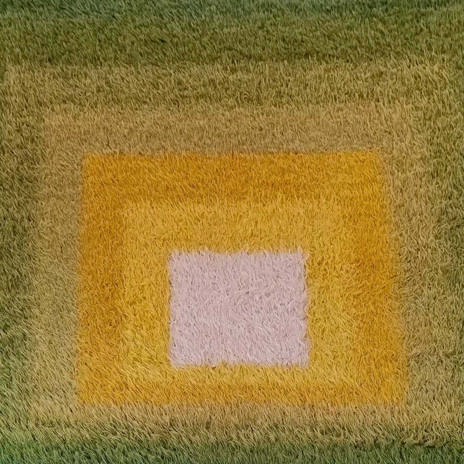 1970s Mid Century Modern "Homage To The Square" Shag Rug – Geometric Op Art Textile / Wall Tapestry photo vinterior