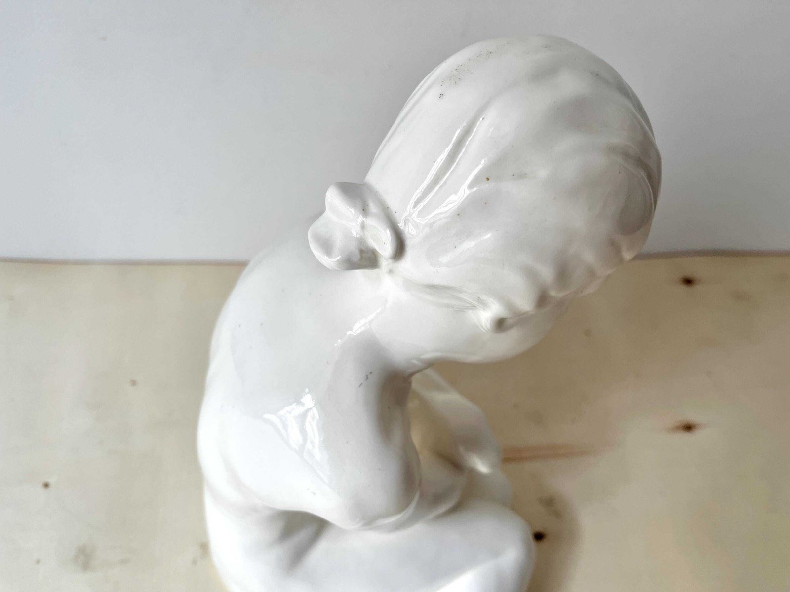 Large Art Deco Sculpture In German Porcelain 'The Child And The Rabbit' By Max Roesler, Original Signed Antique Subject, Fine Bone Statue photo vintage