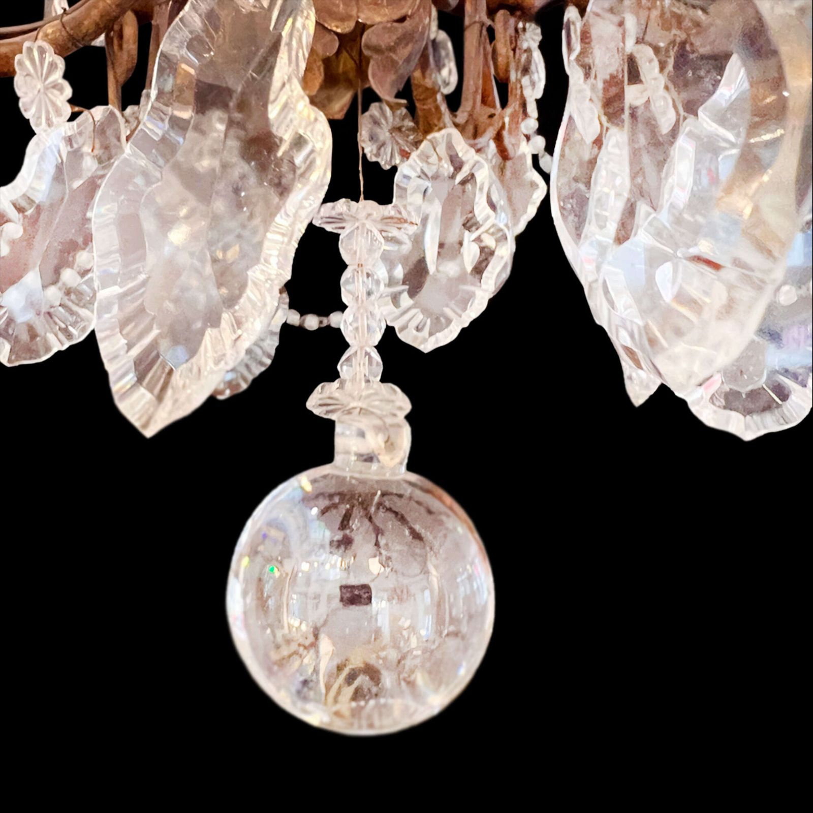 French Chandelier, Decorative, Metal And Glass With Eight Arms, 1920s photo for sale