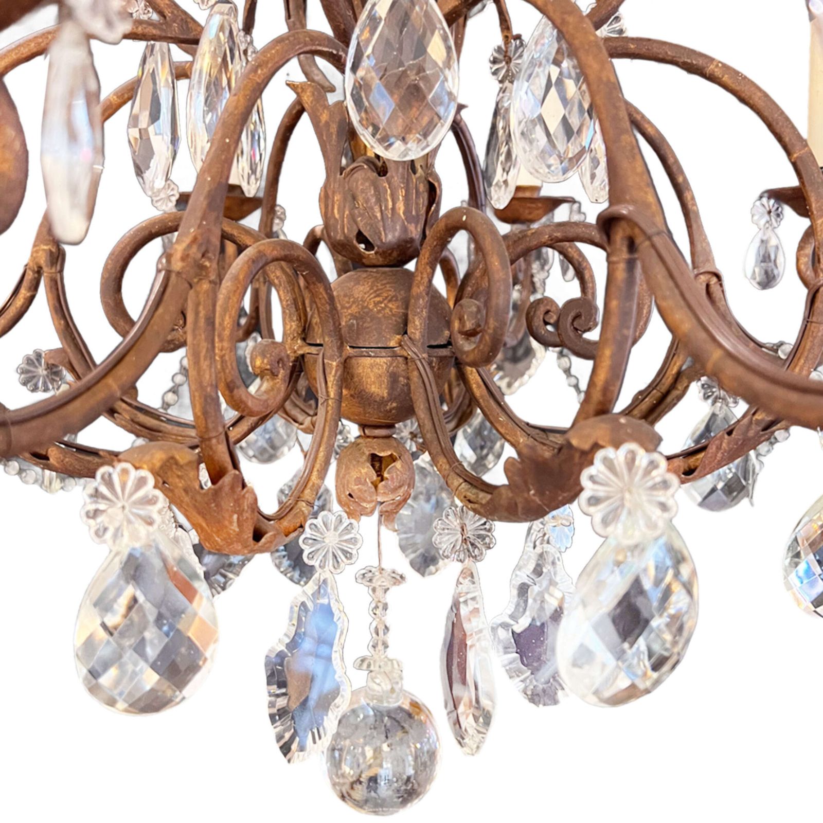 French Chandelier, Decorative, Metal And Glass With Eight Arms, 1920s photo vinterior