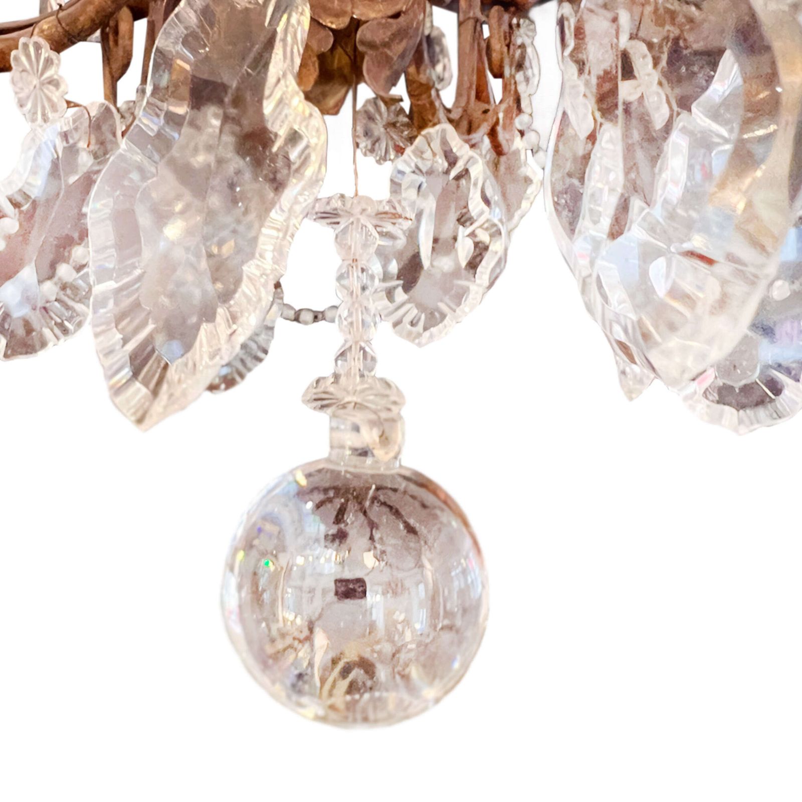 French Chandelier, Decorative, Metal And Glass With Eight Arms, 1920s photo buy