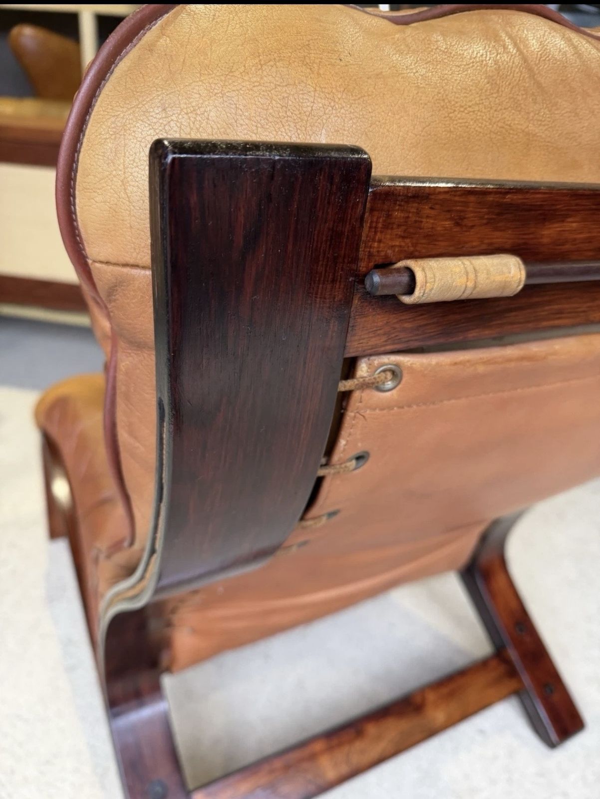 Mid Century Norwegian Tan Leather Lounge Chair By Oddvin Rykken photo vintage
