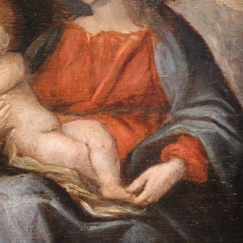 1650.0 Antique 17th Century Painting On Panel, Mystical Marriage Of Saint Catherine Of Alexandria photo