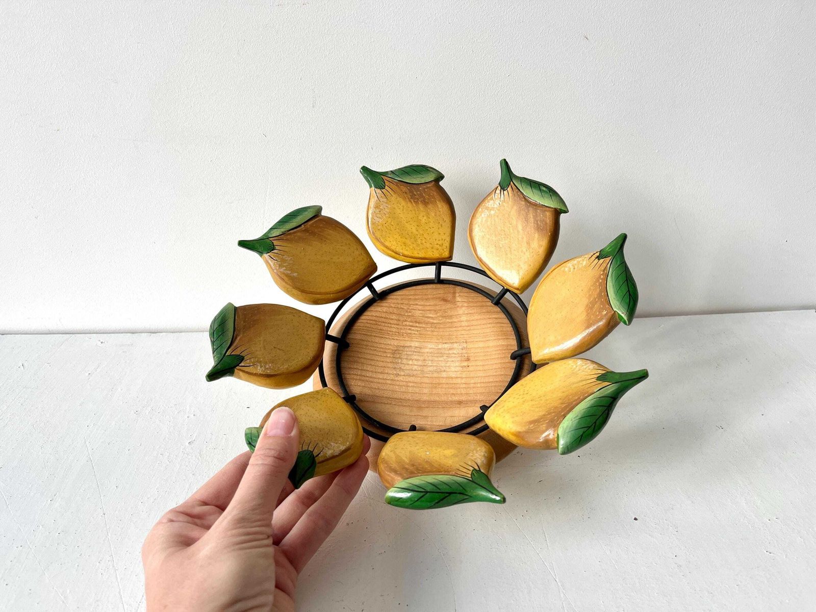 80s Cuzin Fruit Wooden Bowl With Lemon Design, Vintage Cup Holder, Wooden Trinket Bowl photo 72.0