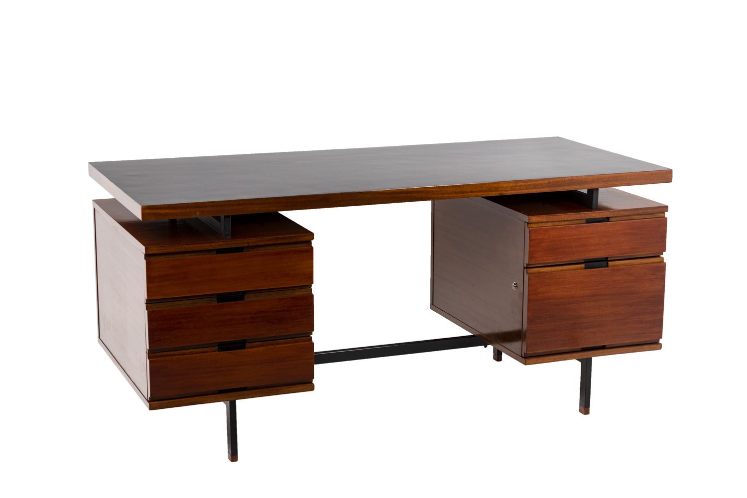 Pierre Guariche, Desk In Mahogany And Lacquered Metal, 1960’s