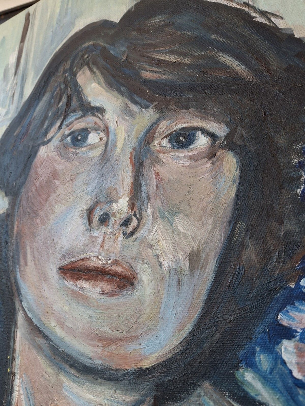 Late 20th Century Signed Oil On Canvas Oil On Canvas Portrait Painting. photo Art