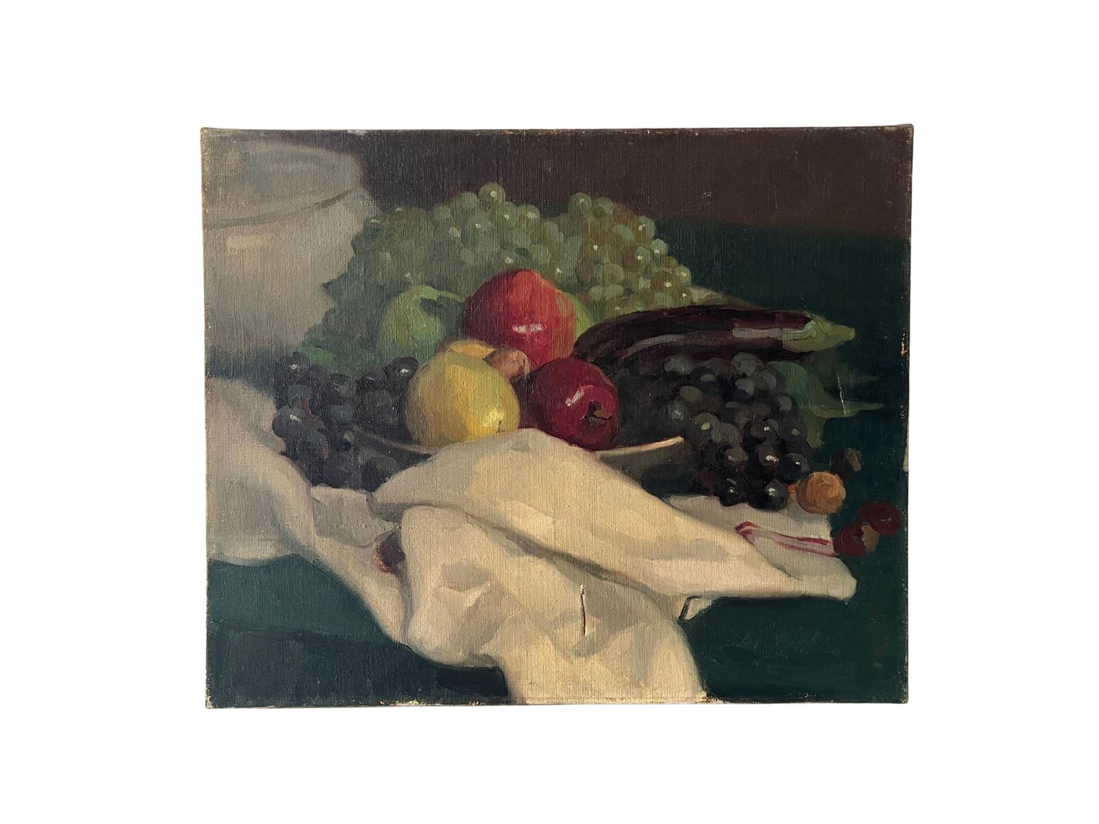 Antiek Stilleven Met Appels En Druiven, Olieverf Op Doek – Franse Fruitstilleven, Vintage Schilderij, Keukendecoratie