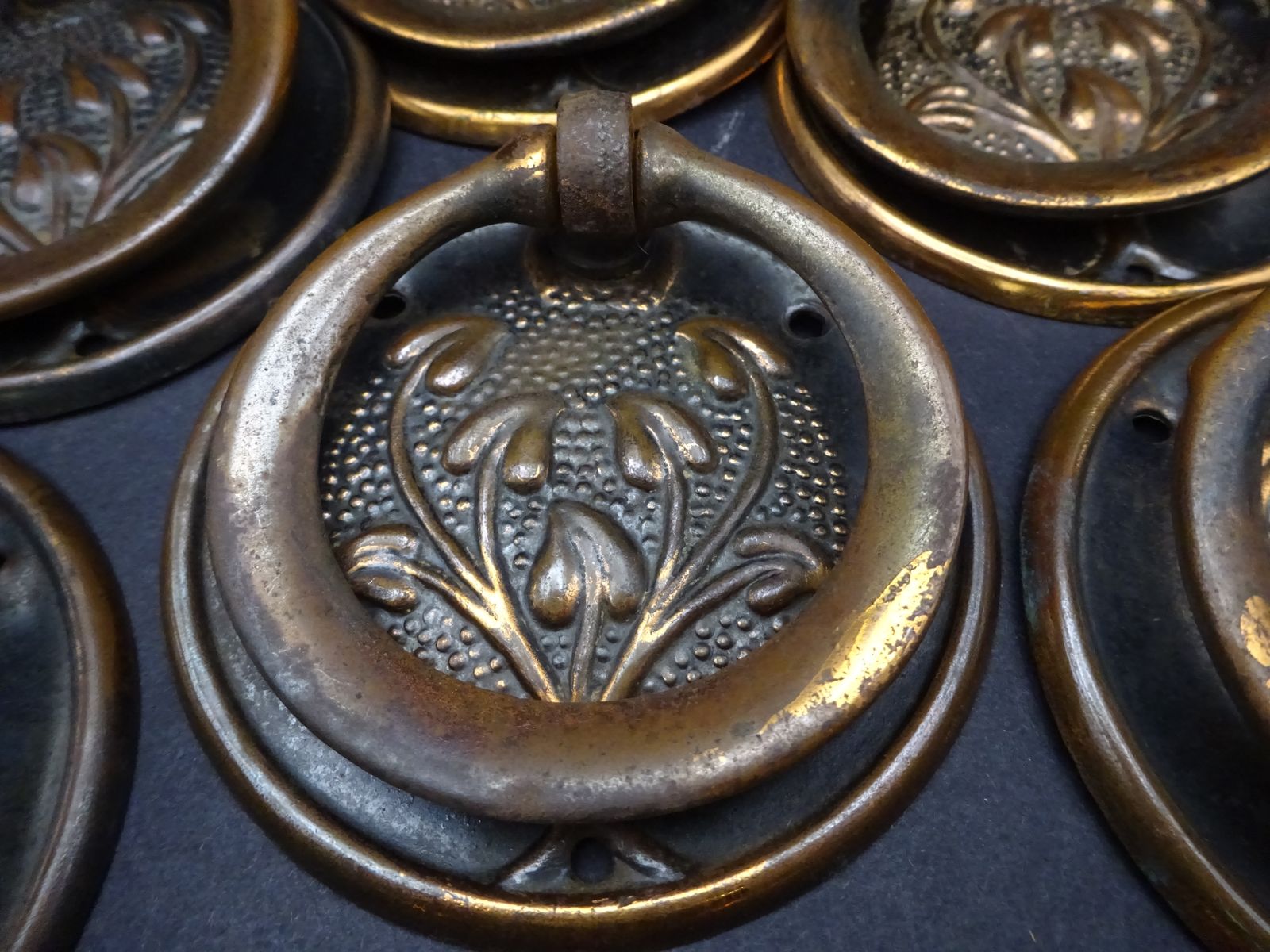 photo furniture 8 Reclaimed Coppered Steel Art Nouveau Furniture Drop Handles, Early 1900s