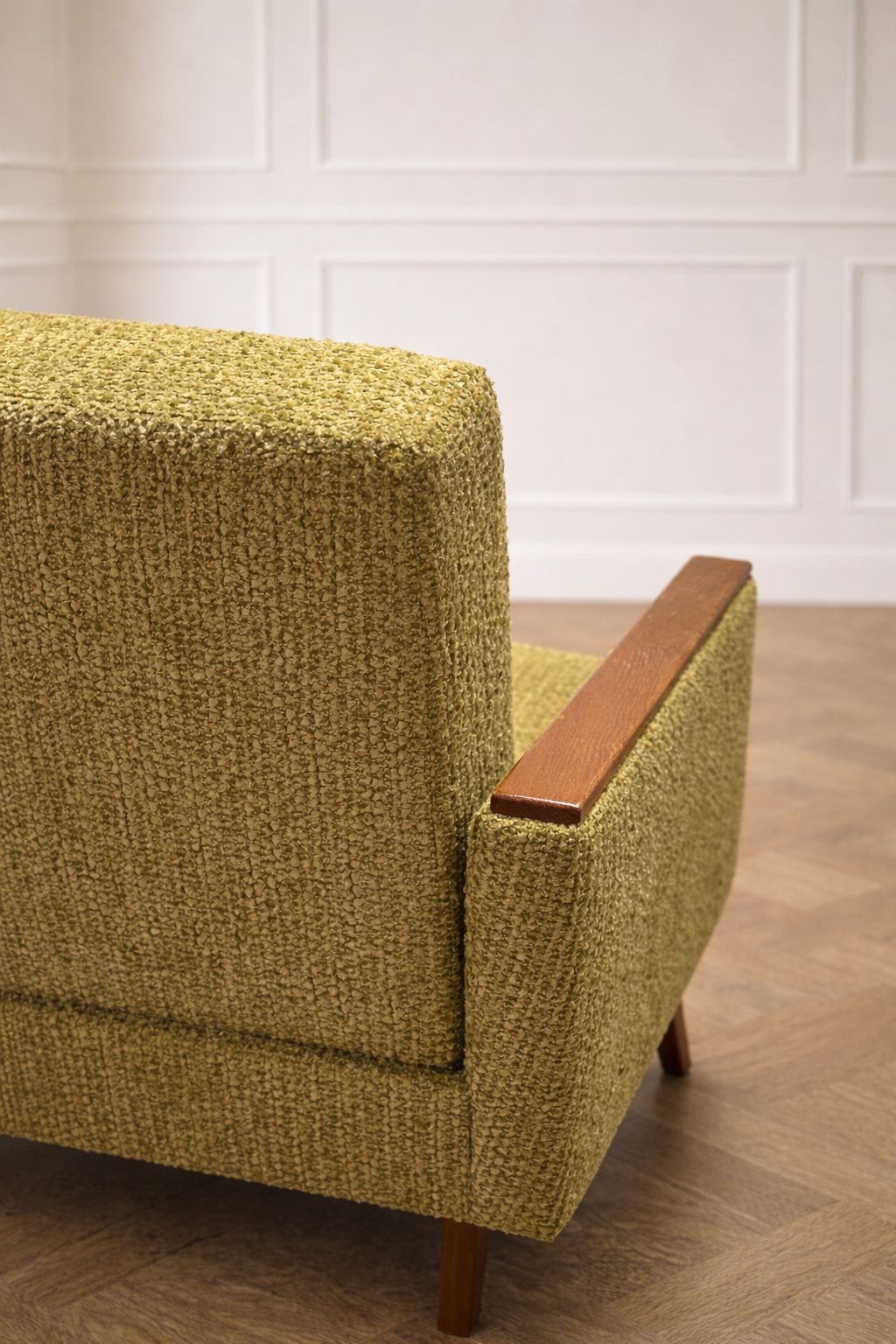 Pair Of 1960s Scandinavian Modern Lounge Armchairs In Moss Green Bouclé And Teak photo 3895.0