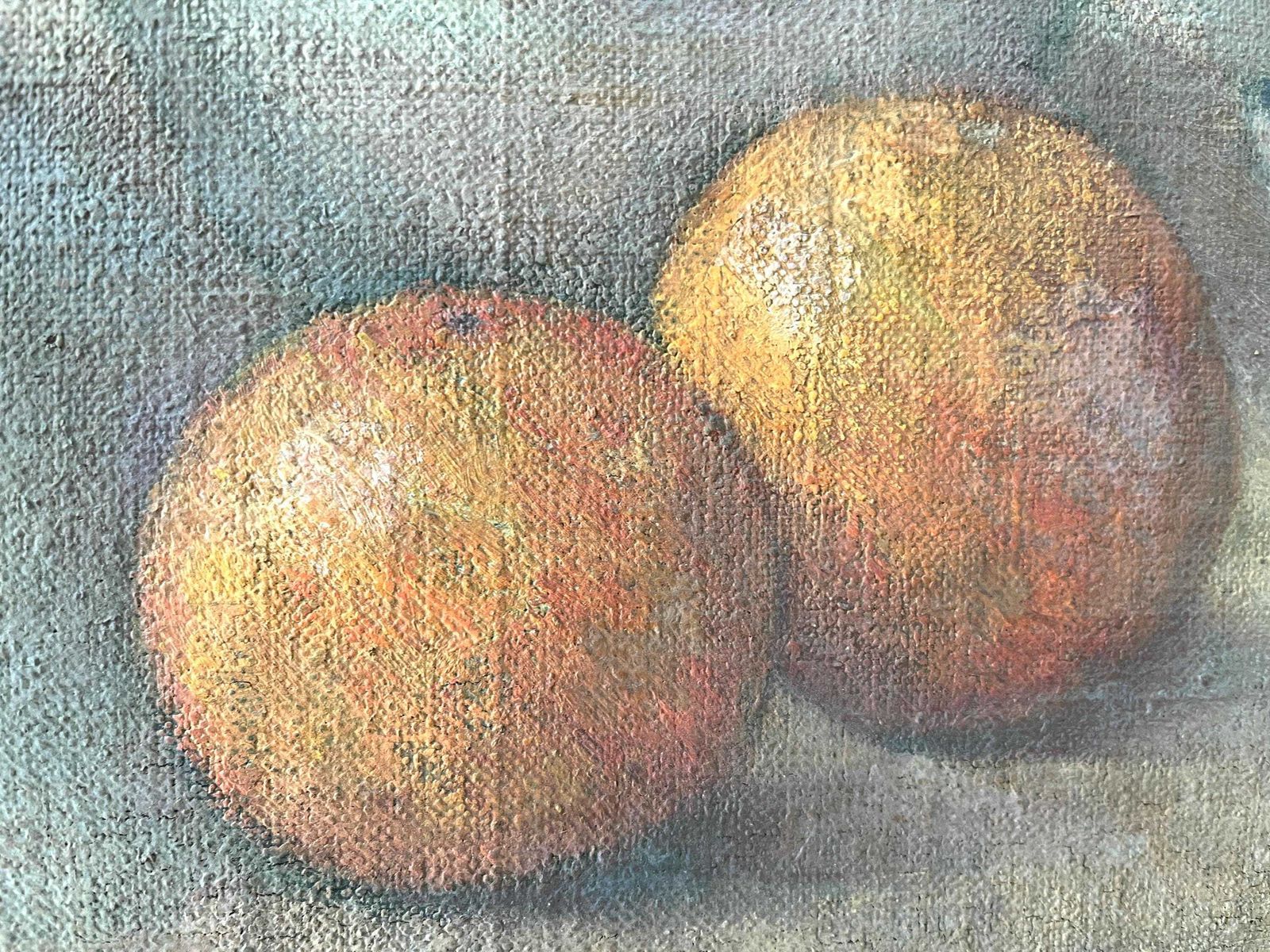 Original 1940's Oil On Canvas "Oranges And Pottery", Antique French Painting, Fruits And Floral Still Life photo vinterior