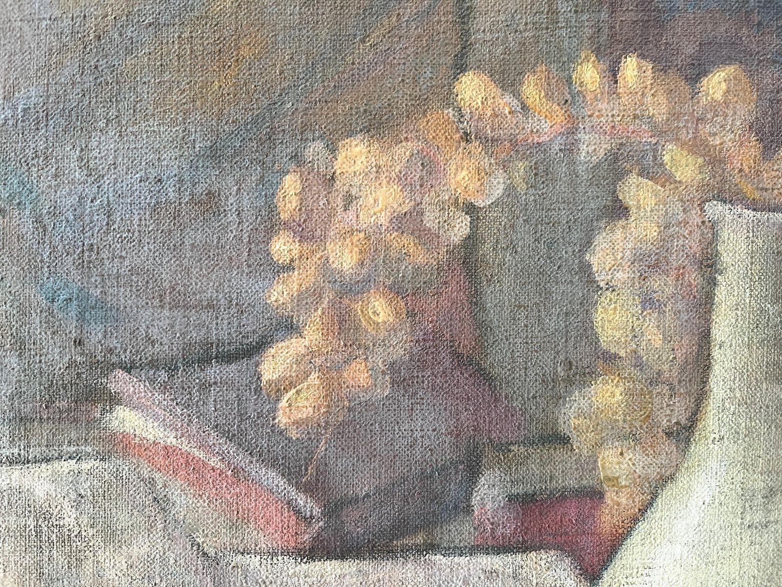 Original 1940's Oil On Canvas "Oranges And Pottery", Antique French Painting, Fruits And Floral Still Life photo buy