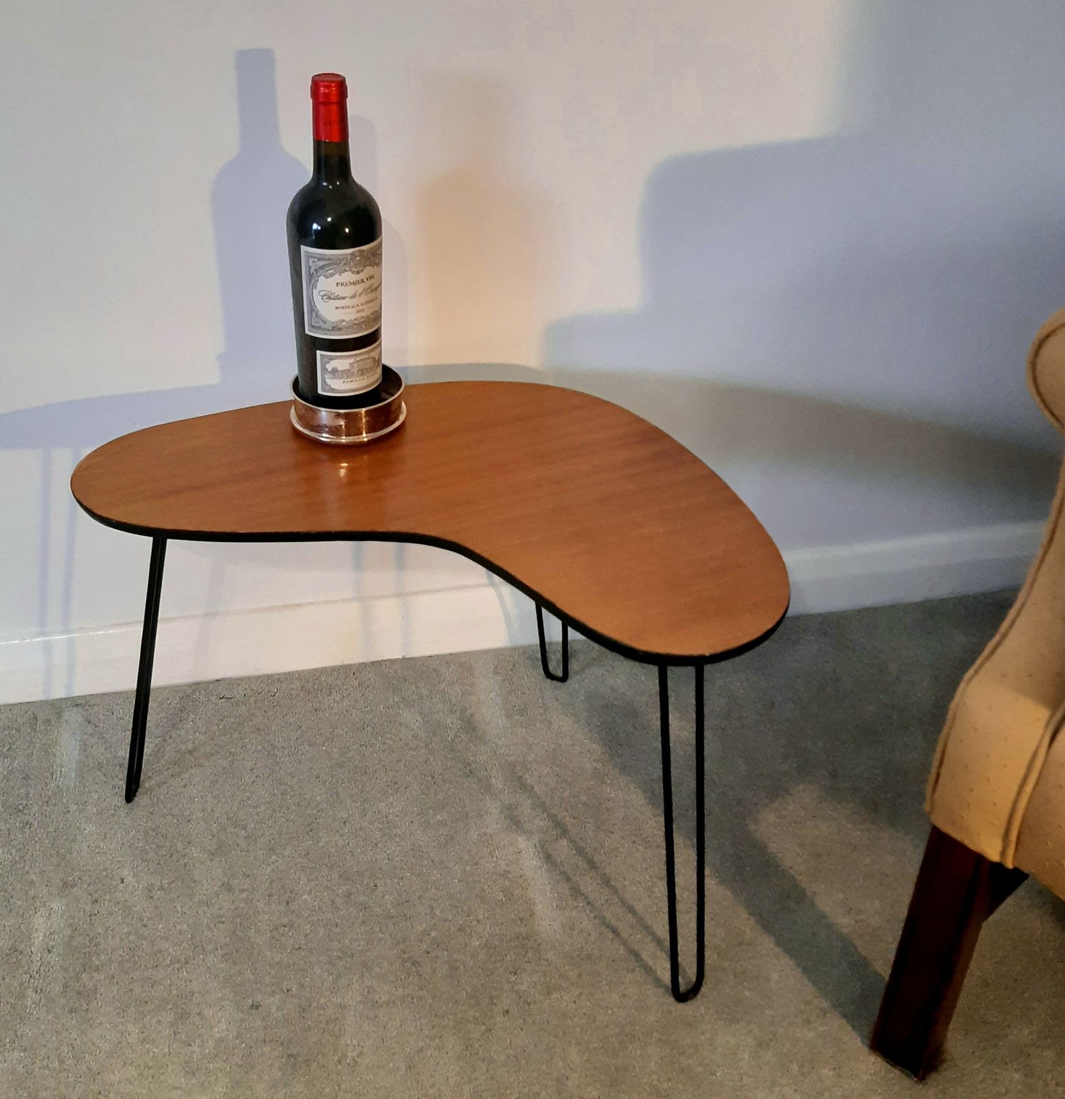 Vintage Boomerang / Kidney Coffee Or Side Table With Hairpin Legs, Mcm 1960's photo Furniture