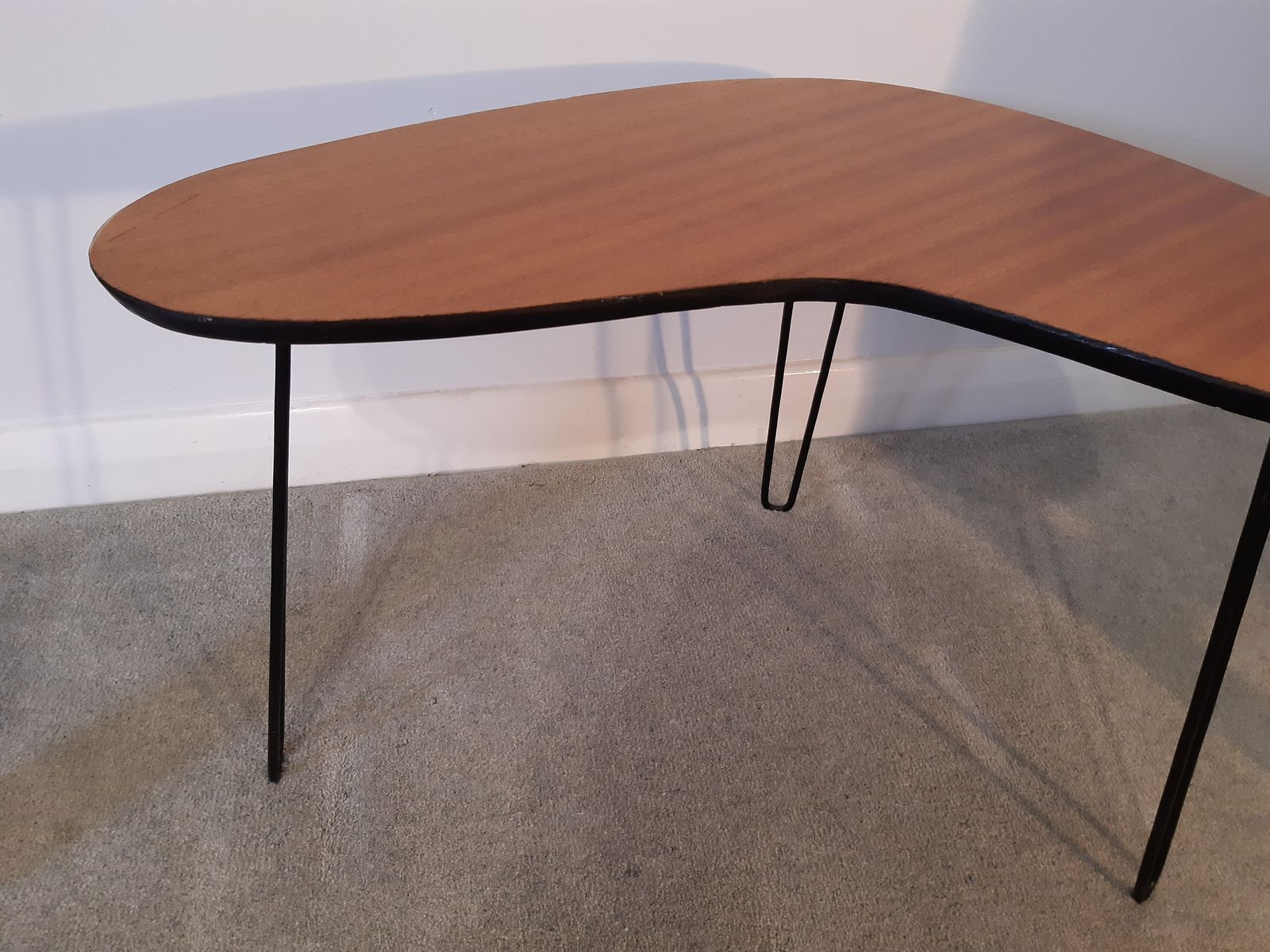 Vintage Boomerang / Kidney Coffee Or Side Table With Hairpin Legs, Mcm 1960's photo 65.0