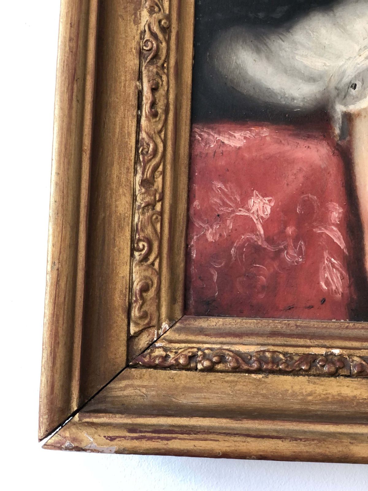 Antique Oil Portrait Painting Of A German Lady, C. 1840 photo vintage