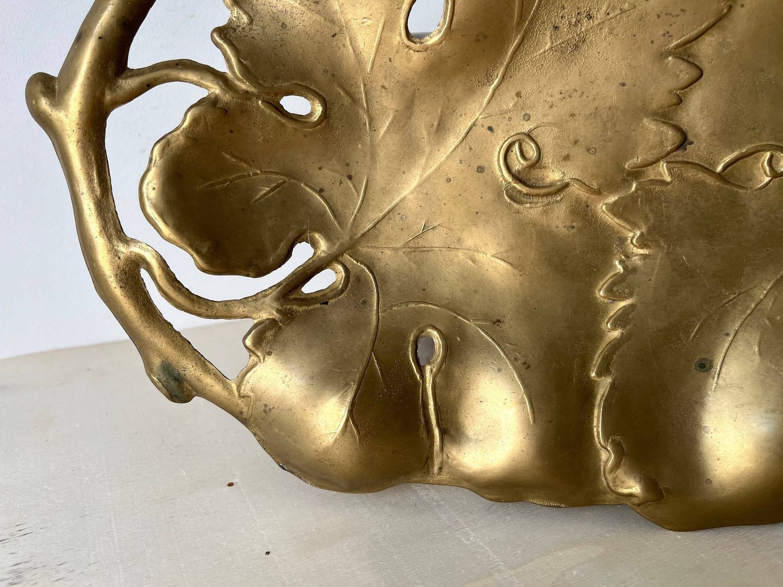 Vine Leaves Bronze Trinket Bowl, Art Nouveau Dish, French Bronze Plate photo for sale